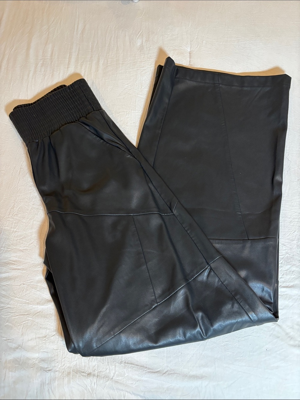 Wide Leg Faux Leather Pants in Black